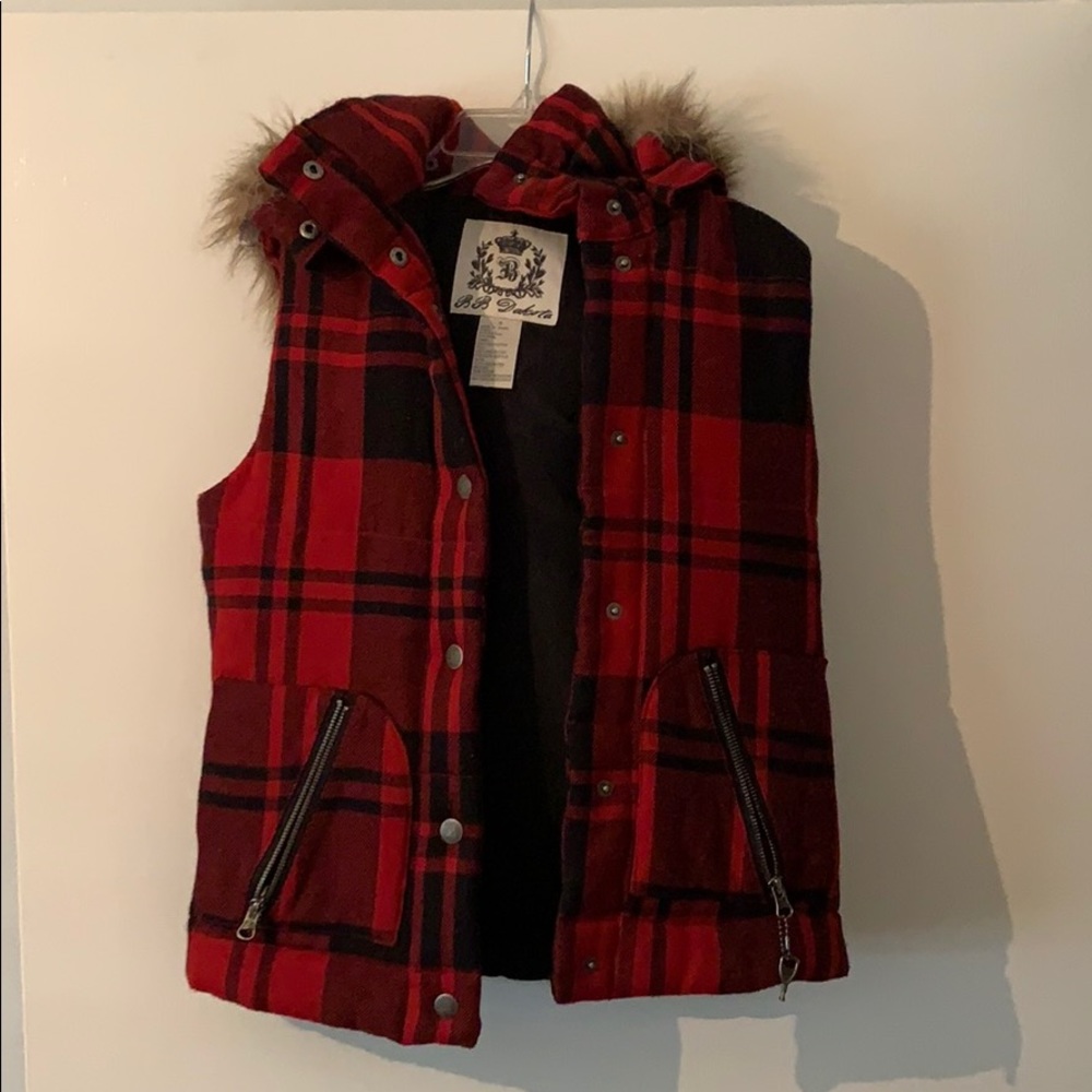 Red Vest with Detachable Fur Hood Size S